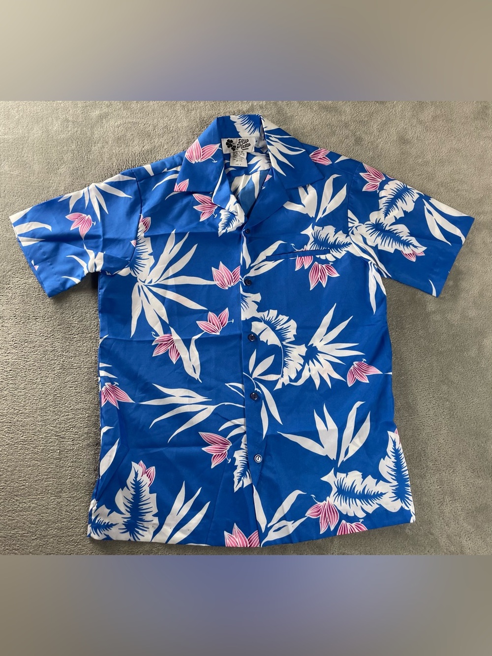 Hilo Hattie Aloha Shirt Blue Floral Flowers Mens Small VTG Hawaiian Button Up
